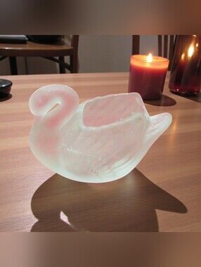 Vintage 3"Swan Frosted Trinket Glass Dish Candle Holder Figurine Home Decoration